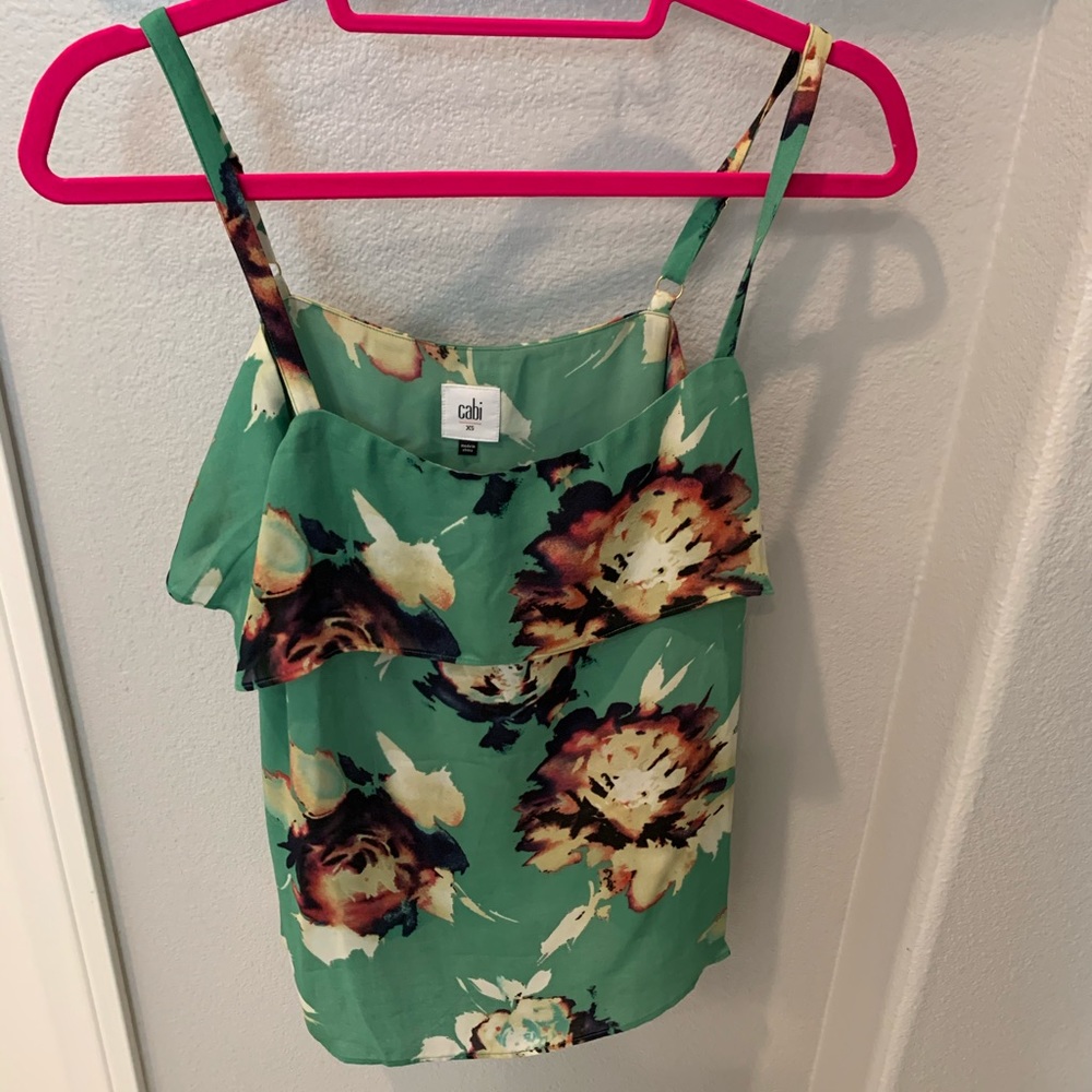 Cabi green with brown floral tank top
